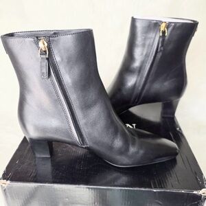 Ralph Lauren Sleek Black Ankle Booties with RL Gold Tone Emblem Size 8.5